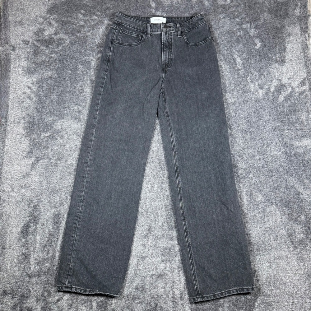 Fabletics Womens High Waisted Wide Leg Jeans Faded Black Denim Size 25R